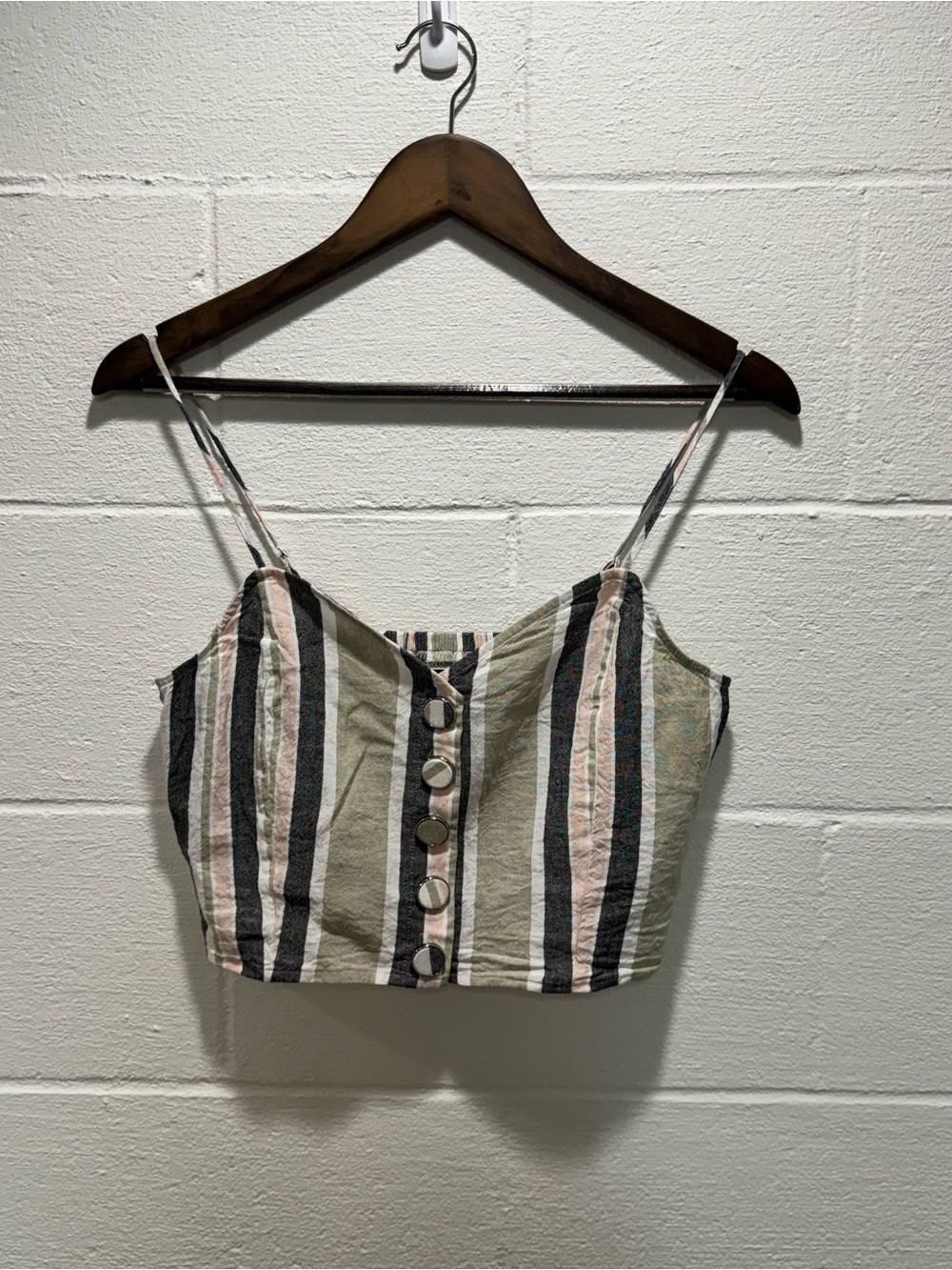 Striped Linen Blend Cropped Cami Bralette Top